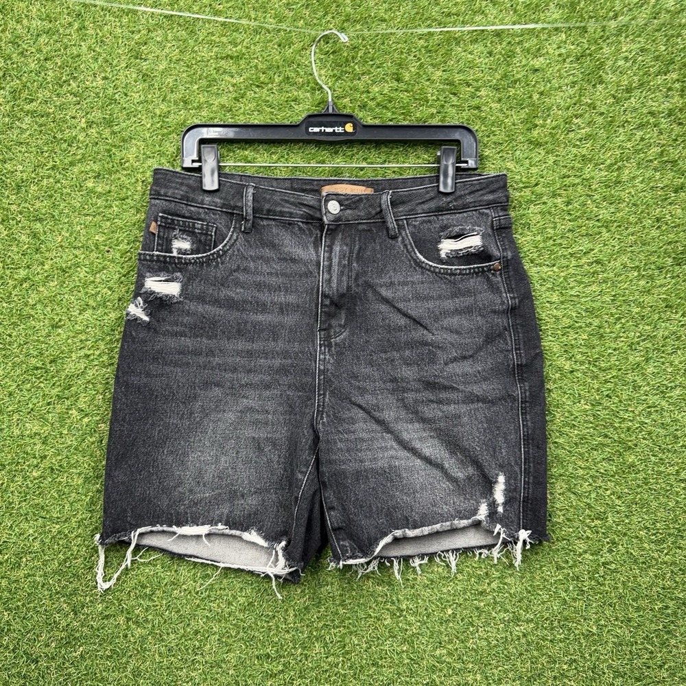 Judy Blue Jean Shorts Womens XL Curvy Black Denim Rigid Magic High Rise Raw Hem